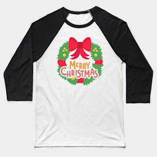 Merry Christmas Wreath Sticker Baseball T-Shirt